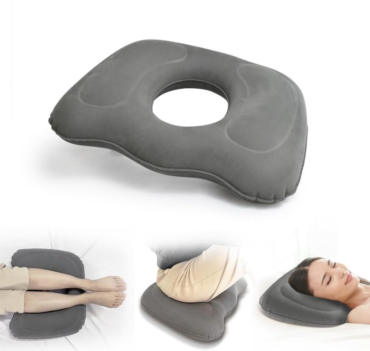 Grijs Ergonomisch Orthopedisch Stuitkussen - Opblaasbaar Donut Kussen voor Houdingscorrectie en Comfort