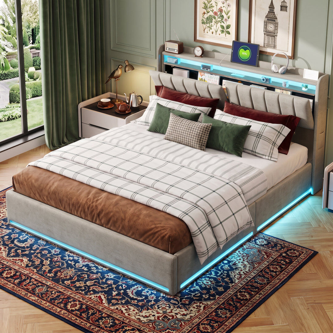 17 Stories Ottoman Bed Grey Kingsize (5')