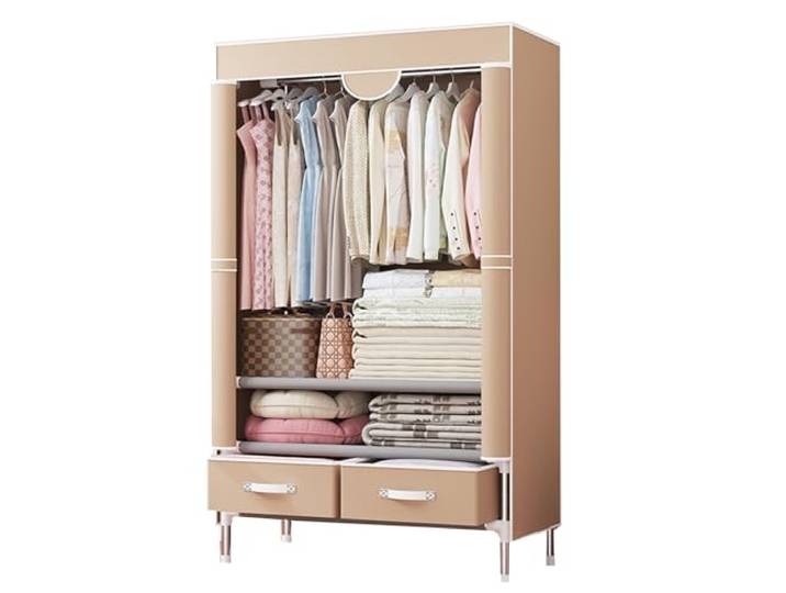 LigedamaiEU Tragbarer Kleiderschrank-Kleiderständer mit Abdeckung, freistehender Stauraum Stahlrahmen und Vliesstoff(Brown)
