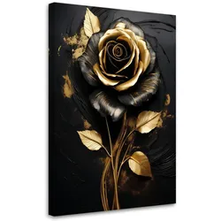 WANDBILD rose flower gold black glamour