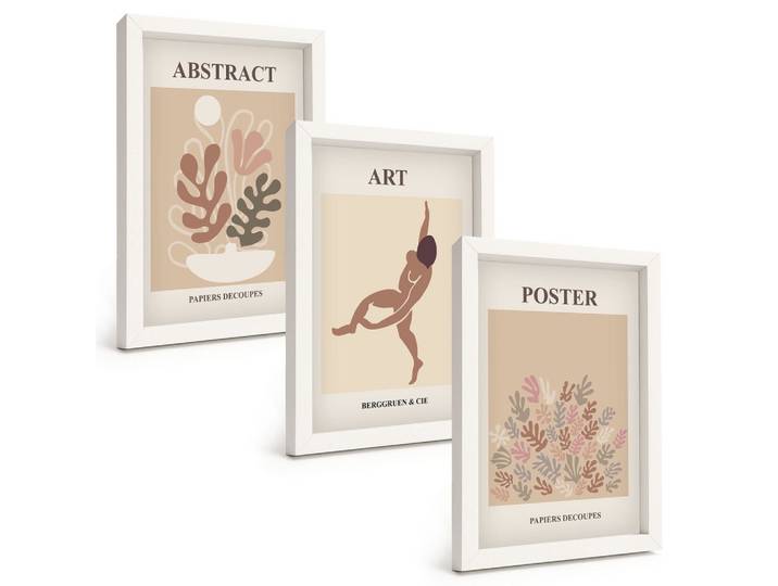BILDER SET 3er Set - 20x30 cm Weißer Rahmen - Matisses stilvolle Kompositionen