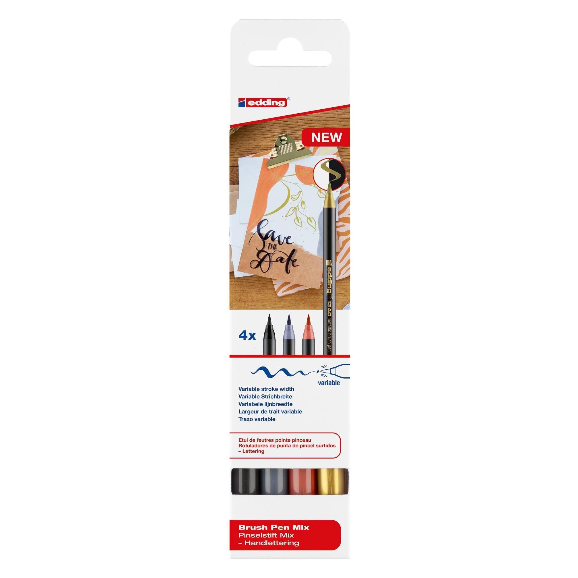 Edding Malstiftebox Brushpen 1340 metallic Mix 4 Stück, Assortiert (4x) (4-1340-4-2)