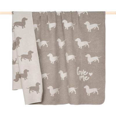 Wohndecke PAD "DOG", beige (graphit), B:150cm L:200cm, Baumwolle, Wohndecken, Wohndecke, Stilvolles Hundemotiv für alle Tierliebhaber – typisch PAD