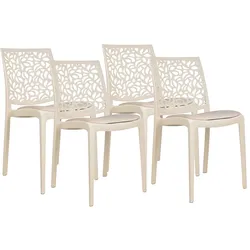 RATTATAN Set aus 4 Stühlen aus Polypropylen mit Glasfaser und Sitzkissen,stapelbar für Küche,Esszimmer,Bar und Restaurant – Anna – Creme/Creme