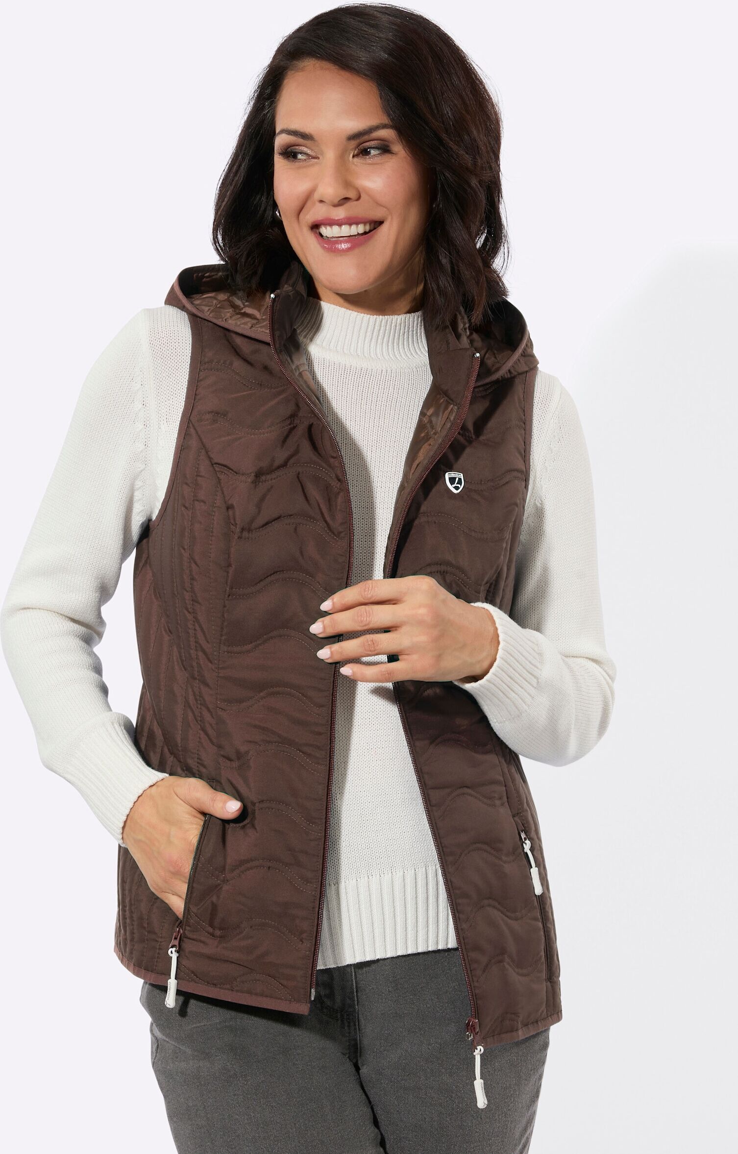 Steppweste WITT "Steppweste Steppweste mit verschiedener Steppung", Damen, Gr. 40, braun (schoko), Web, Stoff, , Sportlich, Westen Steppweste