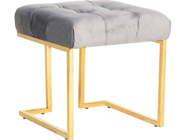 Sitzhocker KAYOOM Hocker Rare, Edler Touch durch goldenes Gestell , grau, B:48cm H:48cm T:48cm, Bezug: 100% Polyester (Samt) Gestell: Edelstahl, Hocker, Sitzhocker, eckig, samtweich, gesteppt, mit Zierknöpfen, Edelstahlgestell