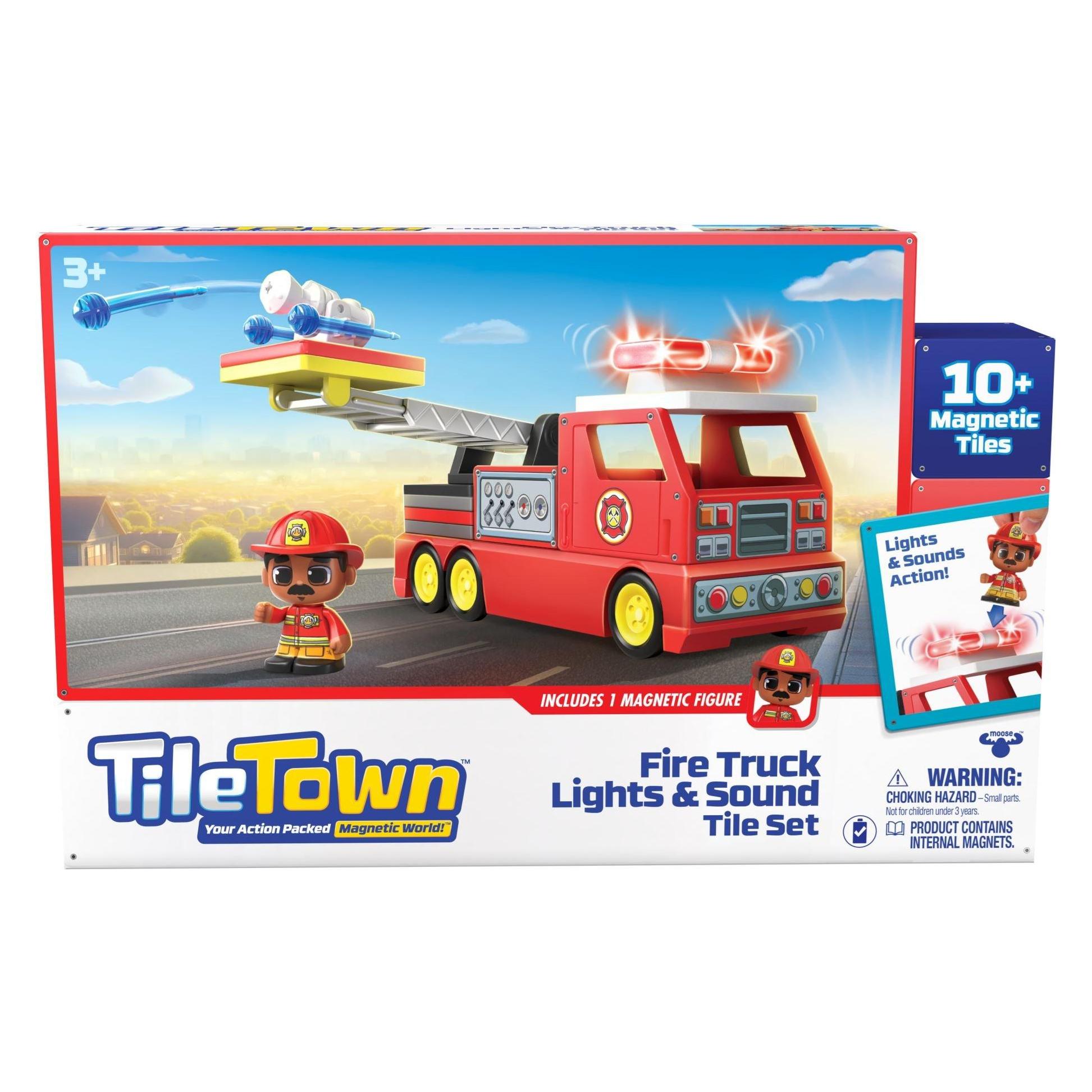 TileTown Tile Town - Fire Truck, Magnetic Building and Play Set with Light and Sound (90314) (TIL-90314)