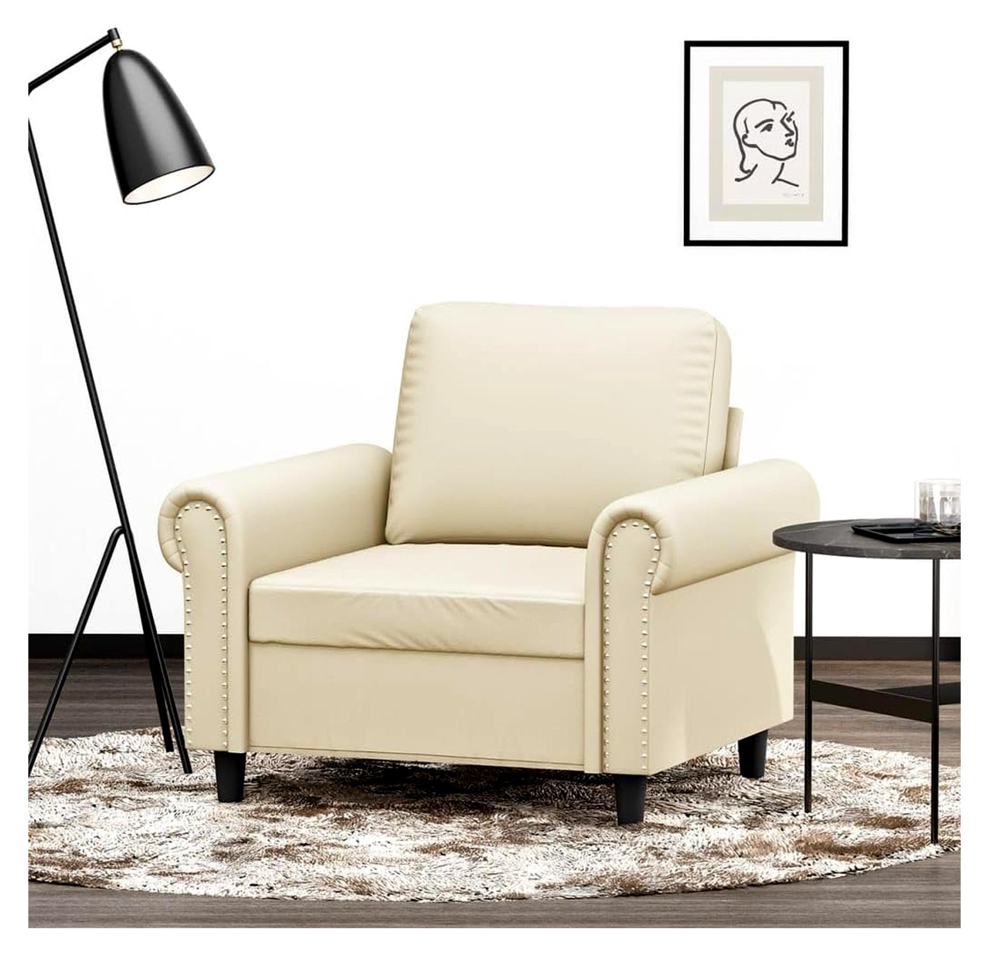 Sessel Creme 60 cm, Kunstleder, Metallgestell, Bequemes Polster, Wohnzimmermöbel, Modernes Design