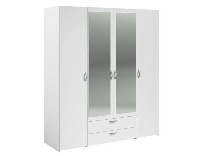 58 aufm Kessel Kleiderschrank Schlafzimmerschrank 4-trg. mit Spiegel Parisot Daily 3 Holzdekor Weiß (inkl. Versand, Lieferung bis Verwendungsstelle) Drehtürenschrank im zeitlosen Design mit viel Stauraum pflegeleicht