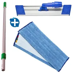 Wischset Klettmophalter 25 cm aus Aluminium Teleskopstiel 2 x 90 cm und 2 Stück Klettmopp Microfaser
