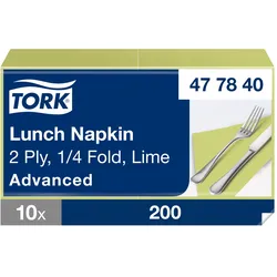 Tork Lunchserviette Limone, 1/4-Falz, 2-lagig, 33 cm × 33 cm, 10 × 200 Serviette...