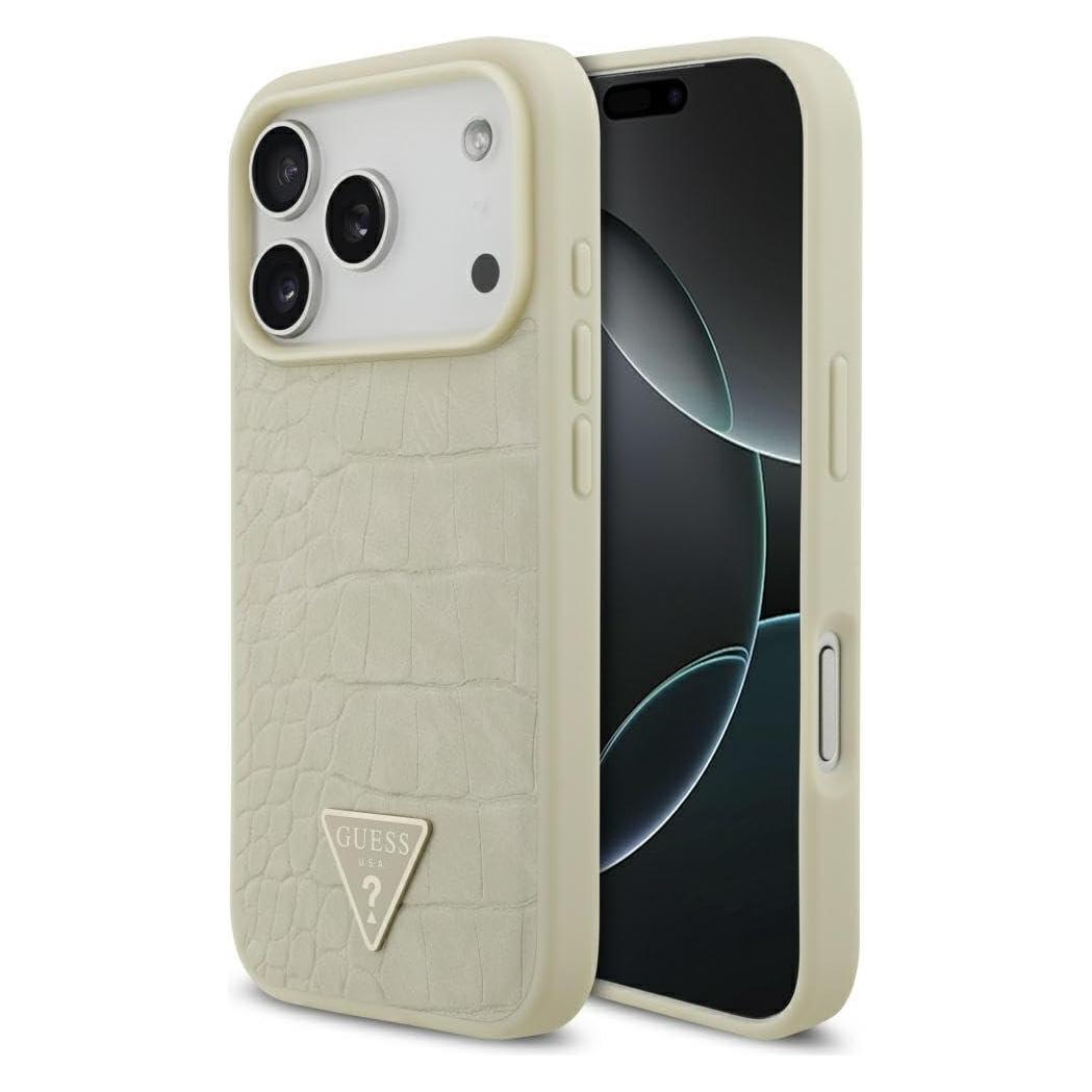 Guess - Croco Triangle Logo MagSafe (GUHMP17LPCRTHCD) - iPhone 17 Pro - Gold (Apple iPhone 17 Pro) (GUHMP17LPCRTHCD)