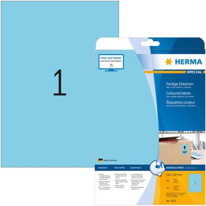 Herma Universaletiketten 4423, Special, blau, 210 x 297mm, ablösbar, 20 Blatt, 20 Stück