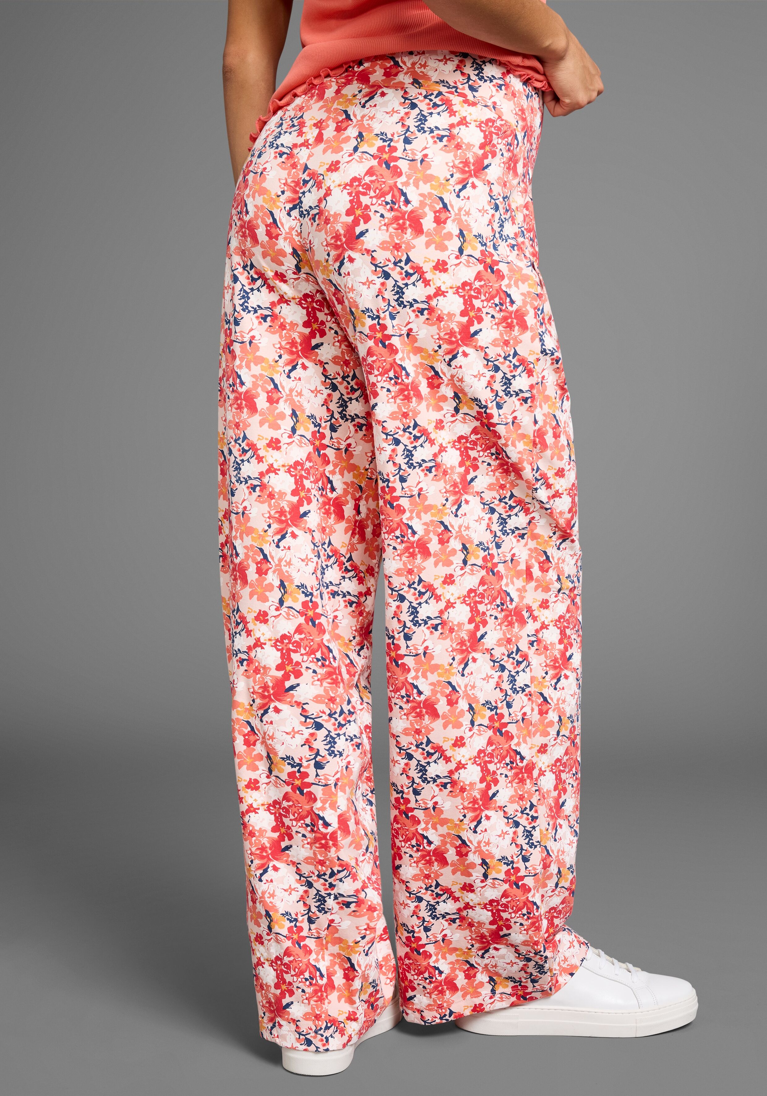 Umstandshose NEUN MONATE "Weiche Jersey-Hose", Damen, Gr. 44/46, N-Gr, bunt (aprikot geblümt), Jersey, Obermaterial: 95% Baumwolle, 5% Elasthan, bedruckt, geblümt, Basic, bequem lang, Hosen Umstandshose, Jersey-Hose für Schwangerschaft und Stillzeit