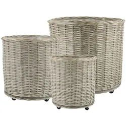 Chic Antique Französische Körbe auf Rädern 3er, H53/Ø 59 cm natur
