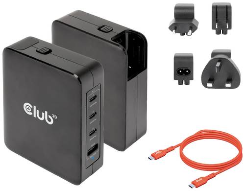 Club3D CAC-1917 USB Ladestation 140W 1x USB-A, 3x USB-C USB PD Schwarz Innenbereich GaN