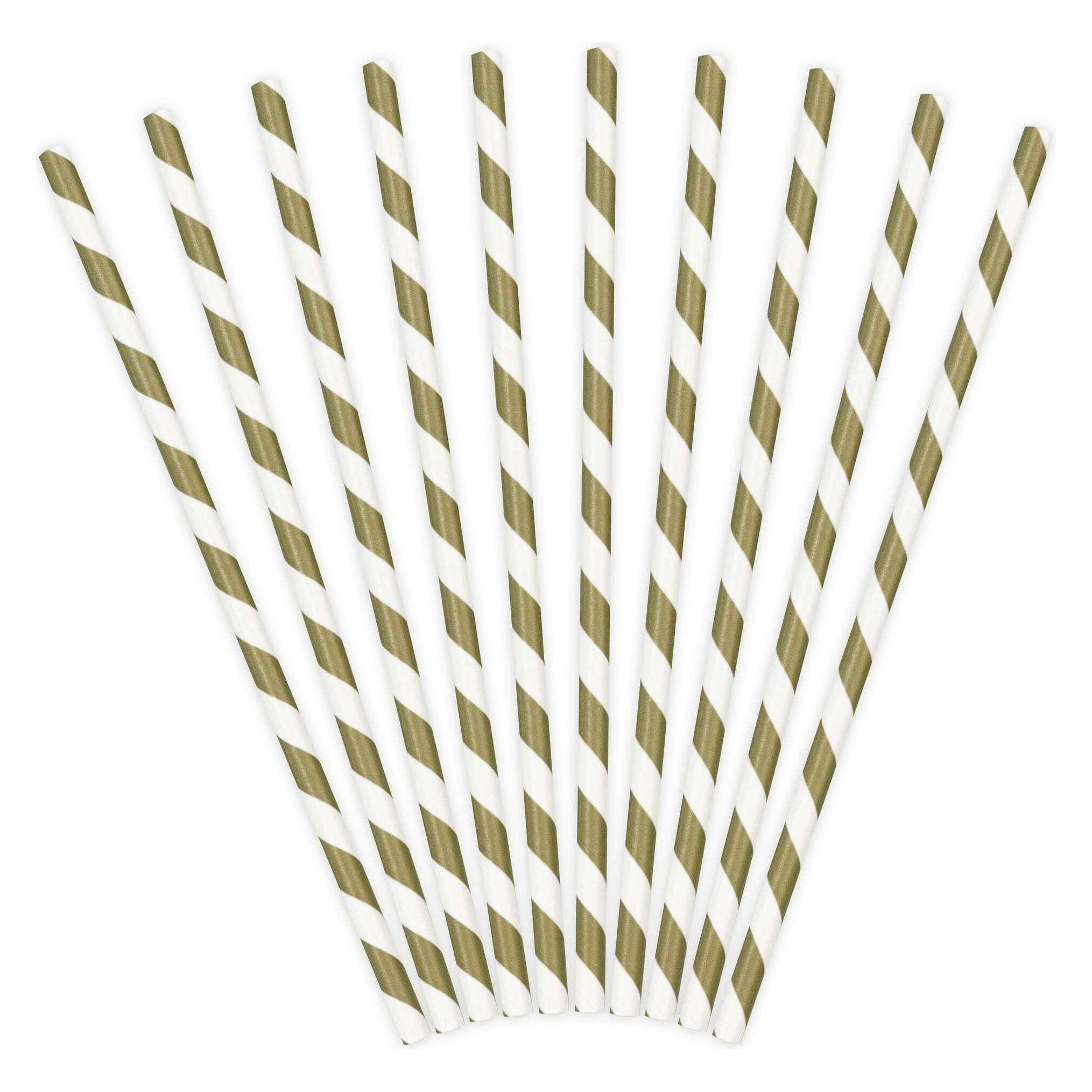 Partydeco Papierstrohhalme mit goldmatten Streifen (10 Stck.) (10x) (SPP1-019)