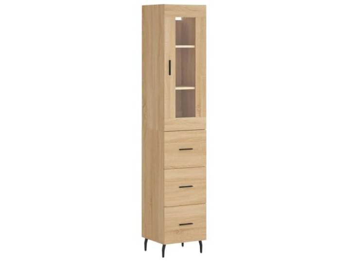 KGFHERENB Highboard Sonoma-Eiche 34,5x34x180 cm Schlanker Schrank Kompakter Vitrinenschrank fürs Wohnzimmer: Viel Stauraum mit Glastür und robusten Metallfüßen für stilvolle Ordnung.
