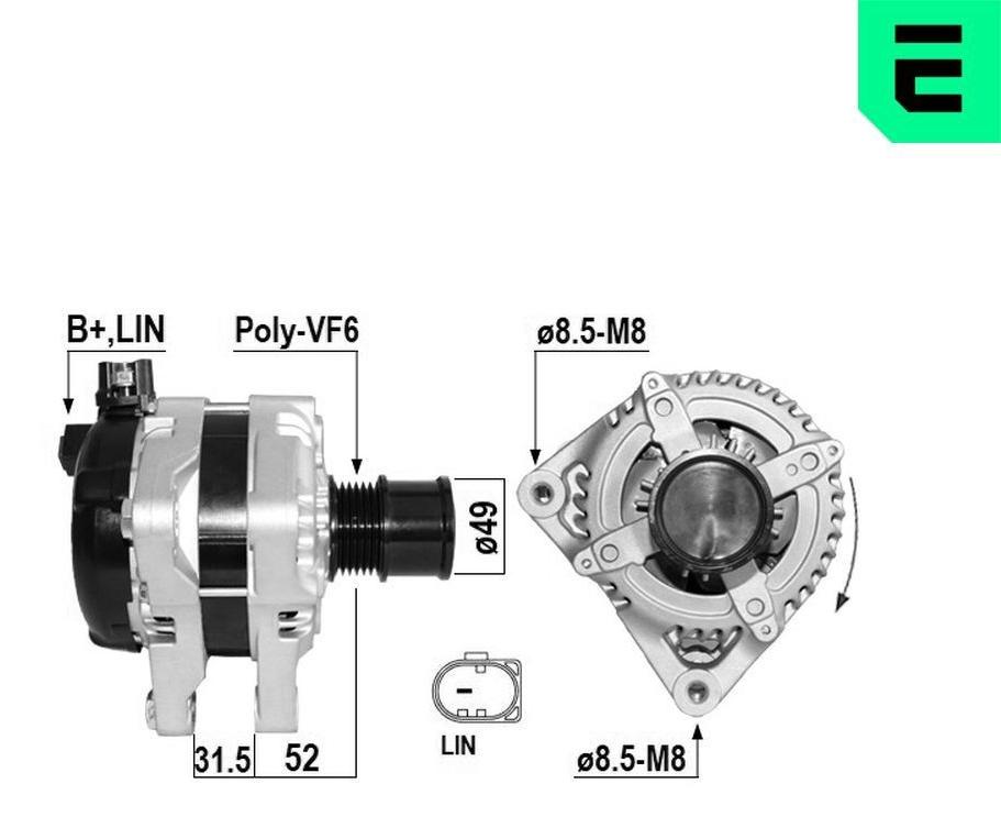 ERA 209710A Lichtmaschine Generator LiMa 150A 12V für FORD Fiesta Mk6 Schrägheck (JA8, JR8) FOCUS III Turnier FOCUS III C-Max II (DXA/CB7, DXA/CEU)