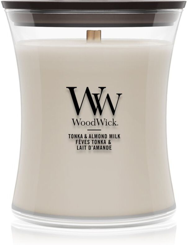 Woodwick Tonka & Almond Milk bougie parfumée avec mèche en bois 275 g