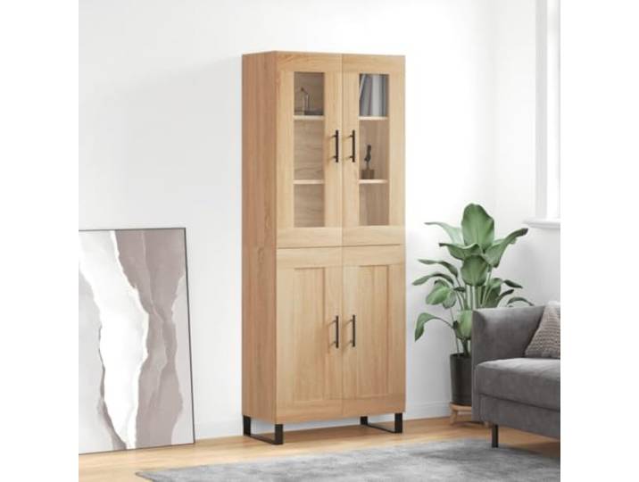 Jkghdrt Highboard Sonoma-Eiche 69,5x34x180 cm Holzwerkstoff mit Metallfüßen Viel Stauraum, Holzwerkstoff, Sonoma-Eiche, Metallfüße, wandmontierbar
