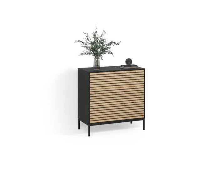 Livinity Kommode Aterno , Goldkraft Eiche/Anthrazit 80 x 81.2 cm 2 Schubladen