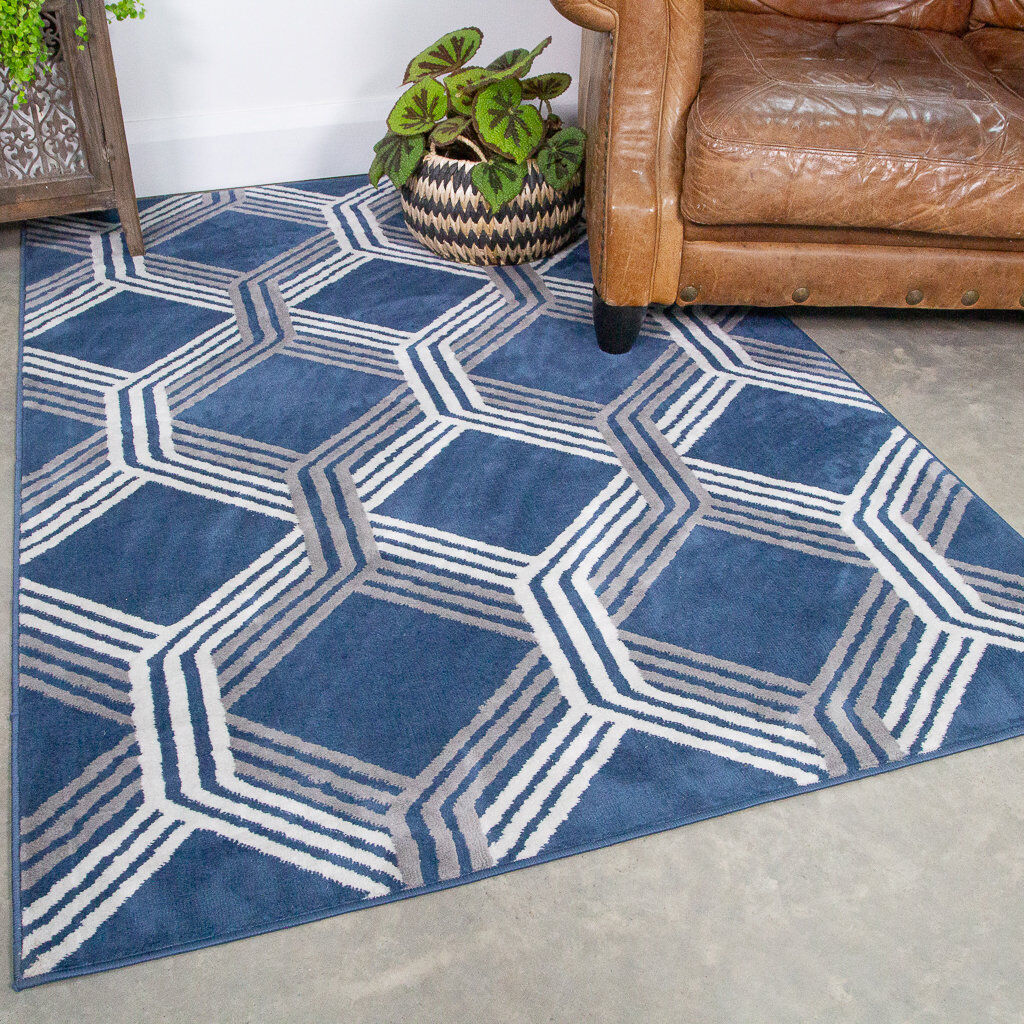 17 Stories Altamese Geometric Area Rug Blue Rectangle 160 x 230cm