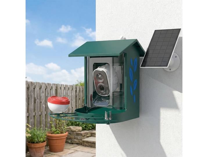 PawHut Mangeoire Caméra 2K HD IA Vert Foncé