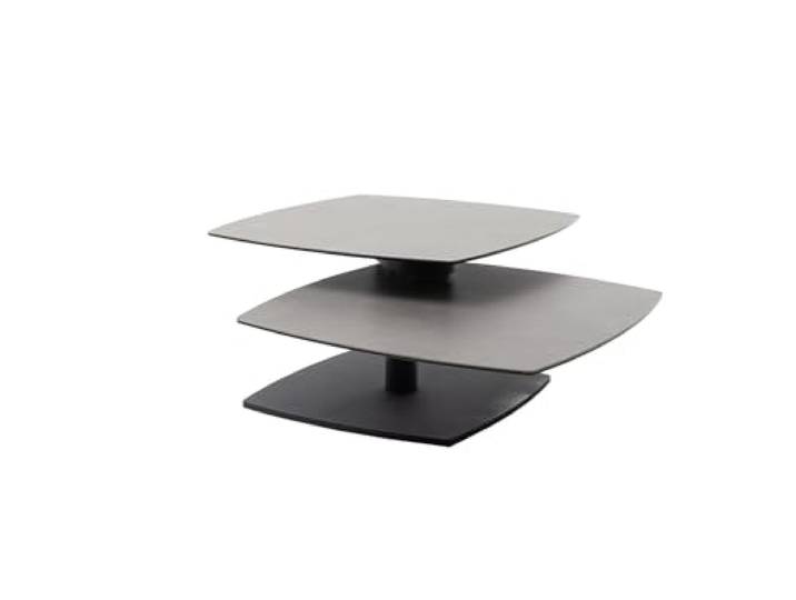 möbelando Couchtisch >SUSAKI< quadratisch 74x74 cm, Glas-Keramik auf Sicherheitsglas, Metallgestell schwarz matt, Moderne Optik, Wohnzimmer Tisch, stabil, zerlegt geliefert, 10 kg belastbar
