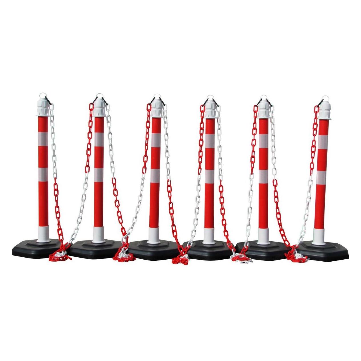 HP Autozubehör Sperrpfostenset PPC rot/weiss mit Sechskantfuss D63xH1000mm 6 Pfosten und 5 Ketten (12463ZR)