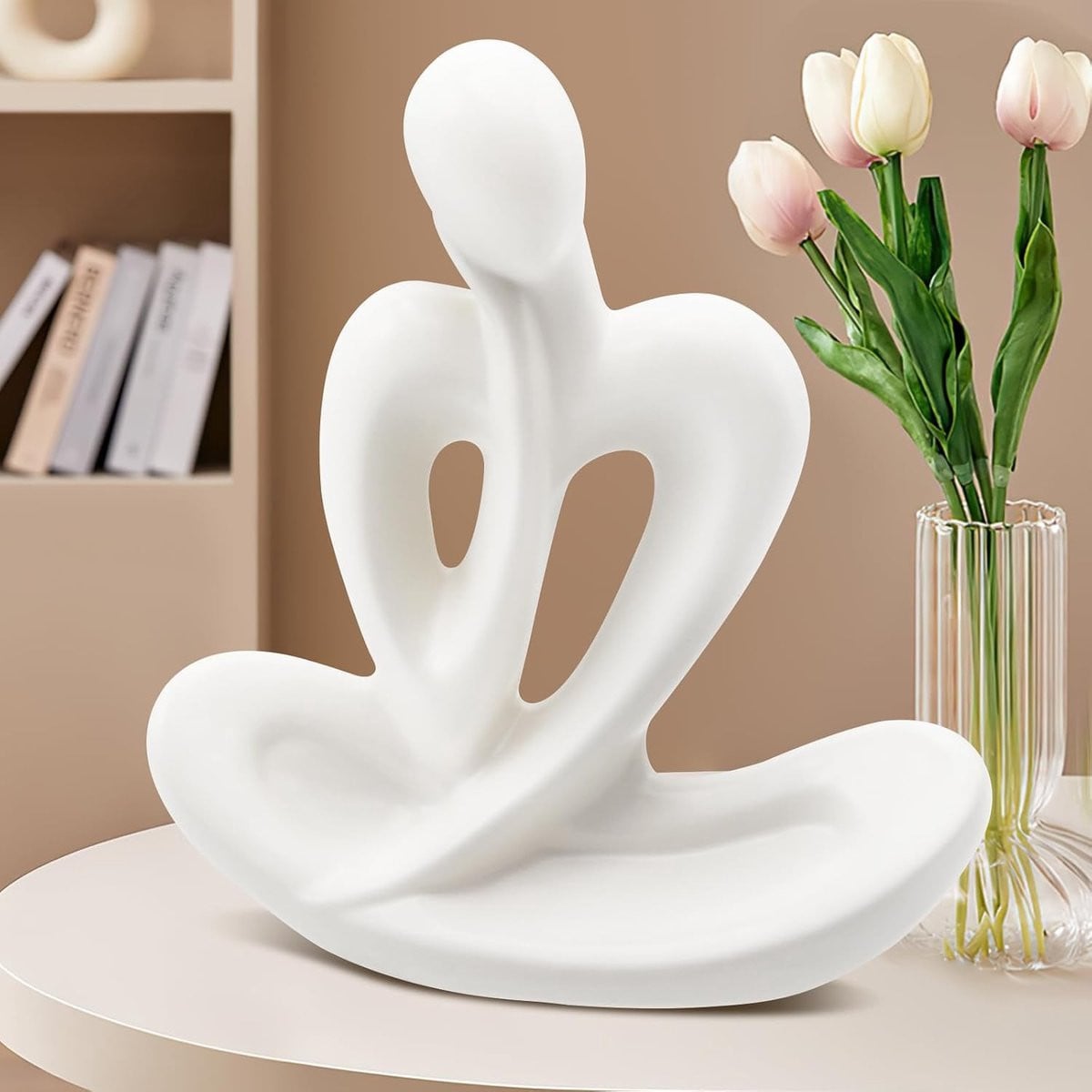 Witte Denker Beeld, Moderne Abstracte Sculptuur voor Woondecoratie en Accent Kunst