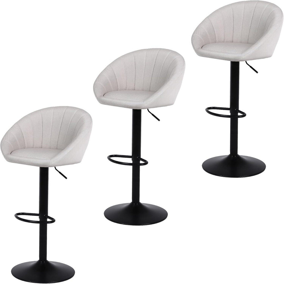 Canora Grey Swivel Yes Upholstered Yes Bar Stool Off-White/Linen 45cm W X 50.5cm D