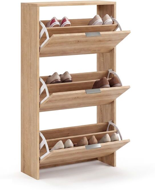 duehome Zapatero de 3 puertas abatibles 60x113 cm Remi - Roble Canadian