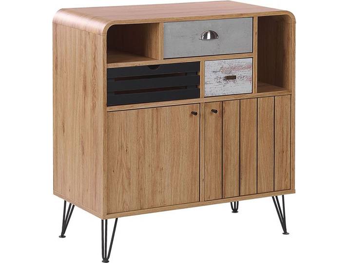 BELIANI Sideboard Grau Schwarz Heller Holzfarbton Faserplatte Metall 87 x 80 x 40 cm Retro Holzoptik Funktional Praktisch Wohnzimmer