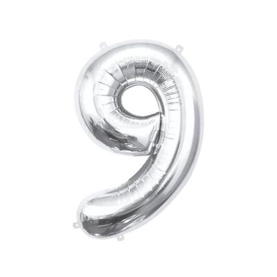 XL Folienballon Zahl 9 silber 85 cm
