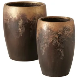Boltze Outdoor Pflanztopf Jamo 2 tlg, 35, Ø 22 cm / 40, Ø 30 cm, braun/gold