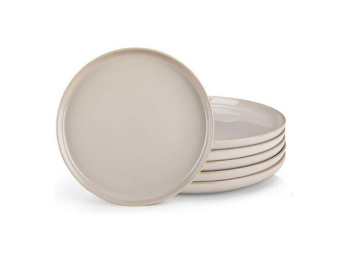 LuxusKollektion Teller-Set Speiseteller 6er Set 26cm Steingut Speiseteller 6er Set Soft Beige
