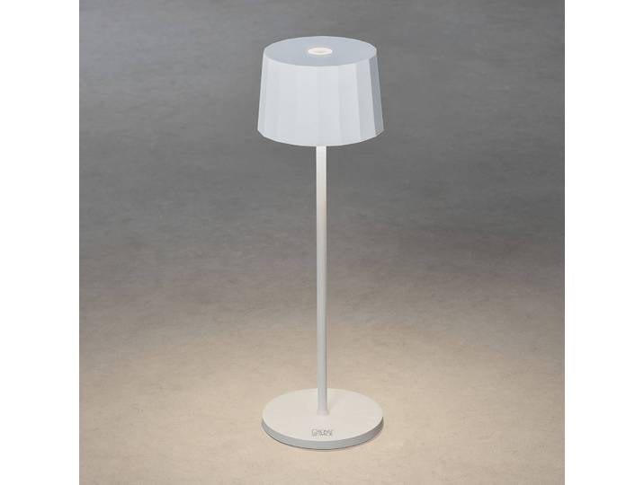Konstsmide LED-Tischleuchte Positano für außen, weiß Positano, dimmbar, weiß / opal, Aluminium, Modern