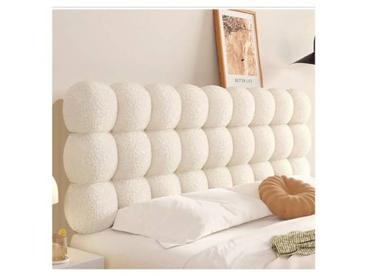 Kopfteil Bett 160 180 90 200 cm Breit Gepolstertes Bett Kopfteil 10cm dick Rückenlehne Schneeballkissen Nachttischkissen Lesen Kissen Bett Rückenkissen Weich(Color:Milk White,Size:150x60x10 cm)