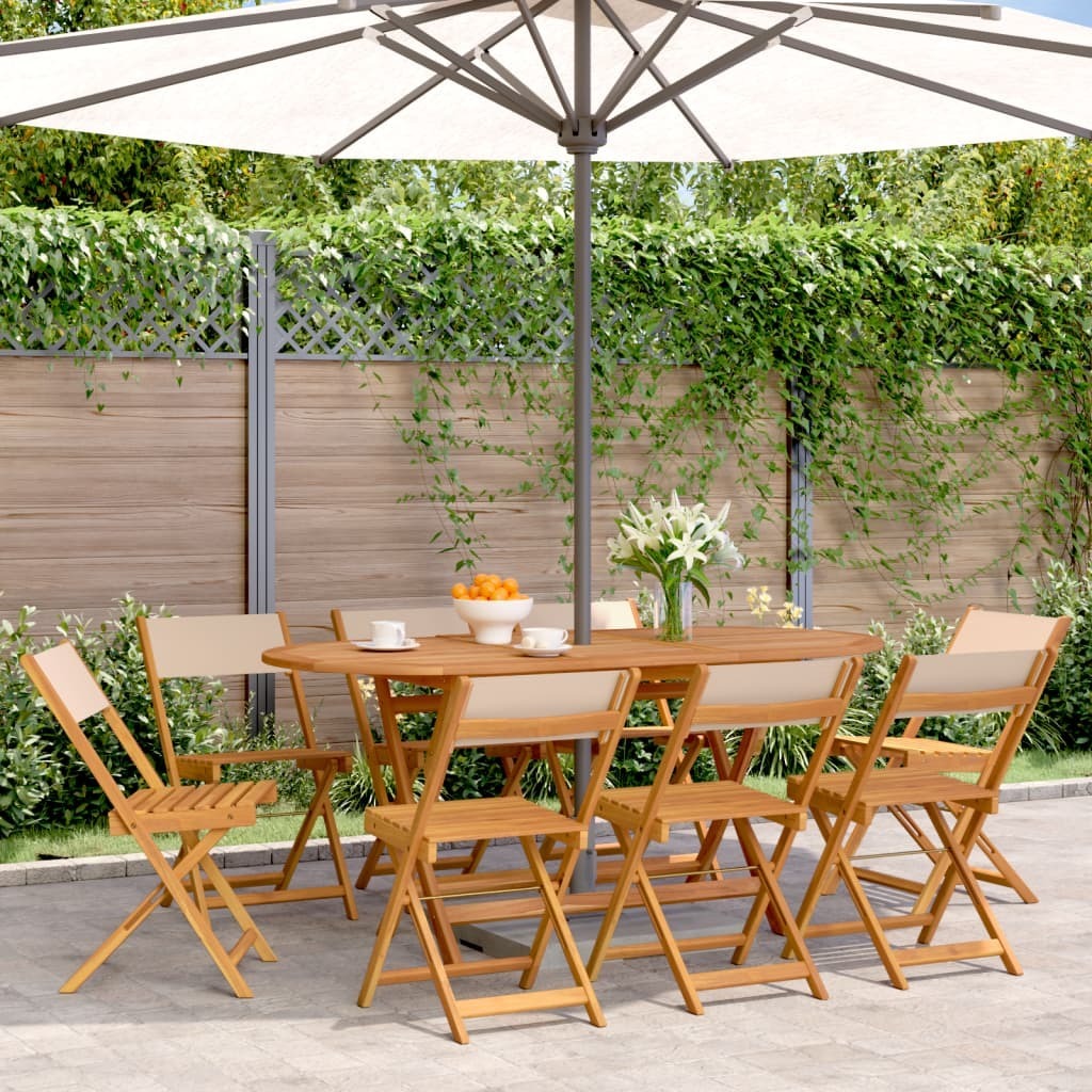 Maison Exclusive - Klappstühle, 8-teilig, beigefarbener Stoff und Massivholz