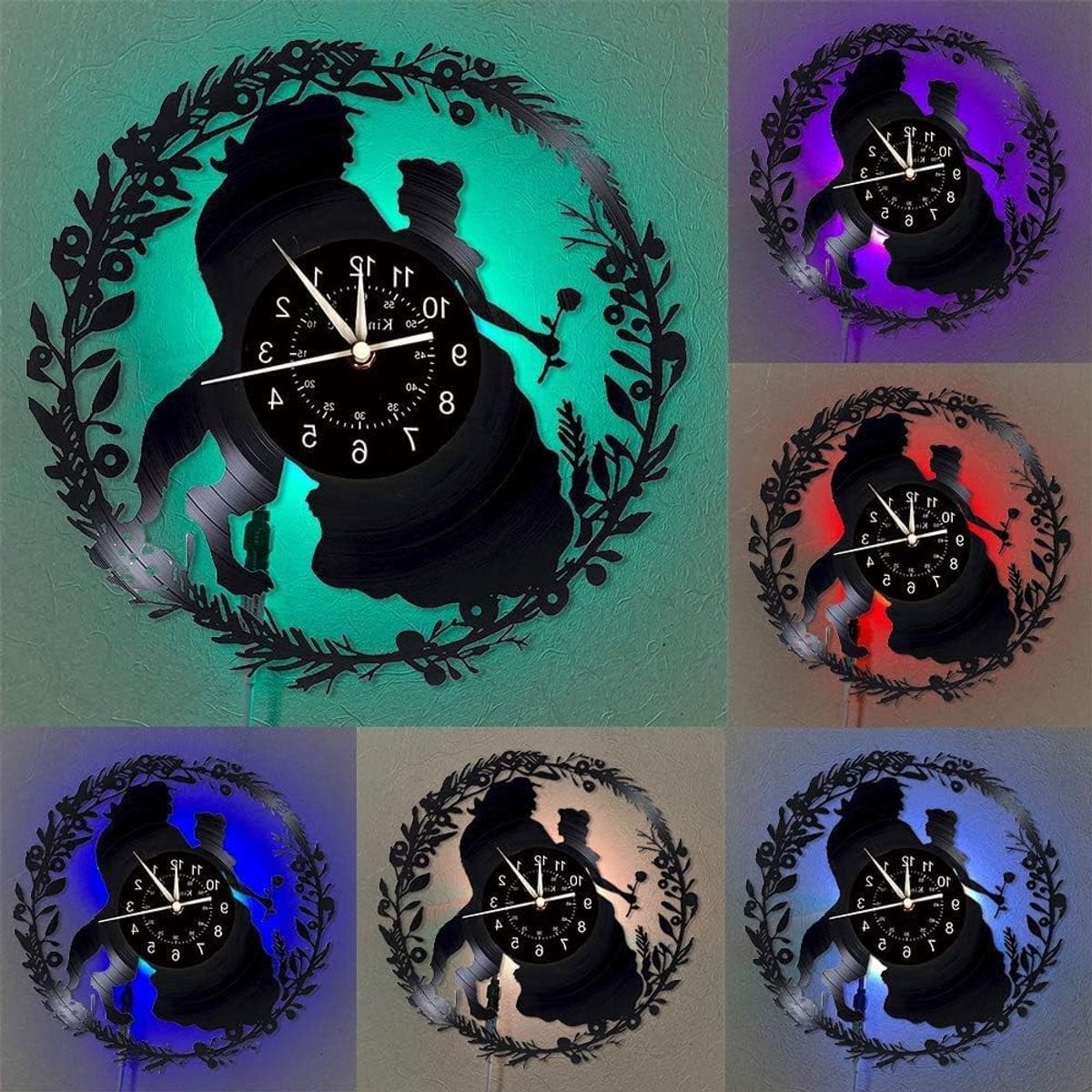 Grote 3D wandklok met dierenmotief en LED-verlichting, handgemaakt, analoge wandklok voor wanddecoratie