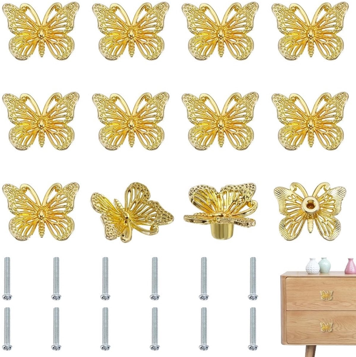 Dailygoods Vlinderkastknoppen 12 stuks - Vintage gouden decoratieve meubelknoppen