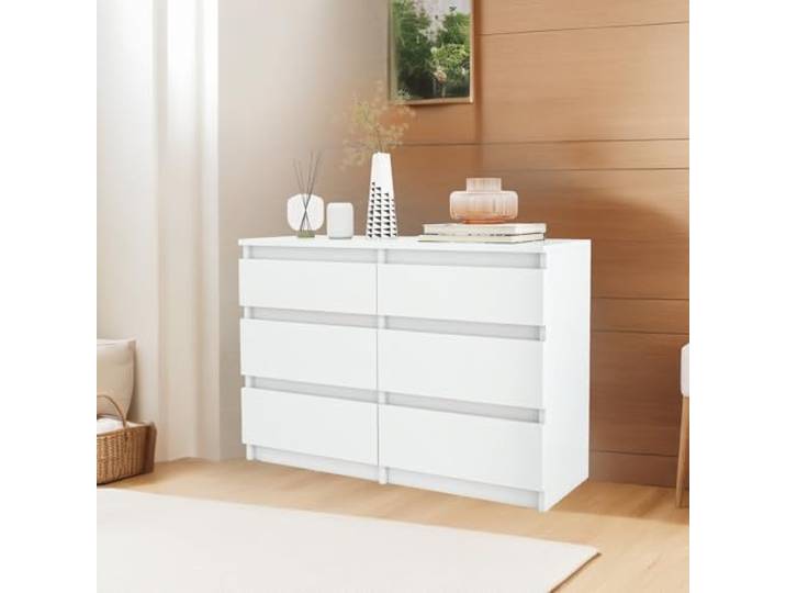 YITAHOME Kommode, 6 Schubladen Schlafzimmerschrank, modernes Möbel 100x30x70cm, stabil & sicher, aus Holz, mit Laufschienen, Weiß