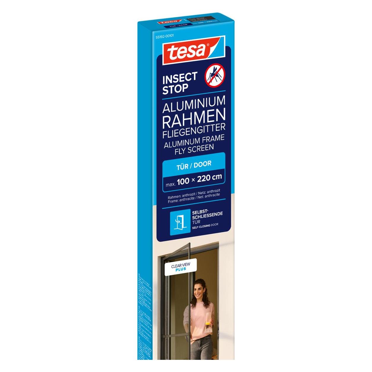 tesa Insektenschutz Alu COMFORT für Türen, Insektengitter (100 x 220 cm) (55192-00003-00)
