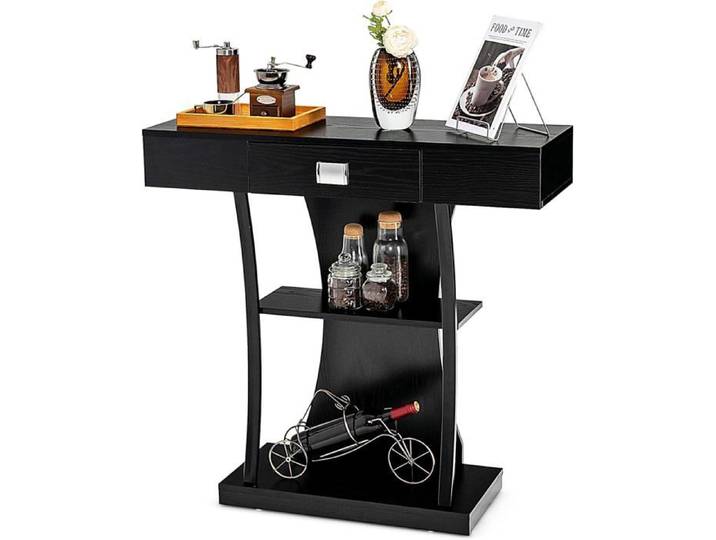 RELAX4LIFE Table Console à 3 Niveaux avec Étagères Table d'Entrée avec Dispositif Anti-Basculement Support en Métal Noir