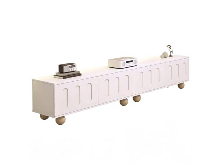 WANGCEPLSD Tv Board, Viel Stauraum, 80 Kg Tragkraft, Tv Lowboard aus Holz Medienkonsole, Verstellbare Einlegeböden, Integrierte Kabeldurchführung, für Wohn und Schlafzimmer(White,200cm)
