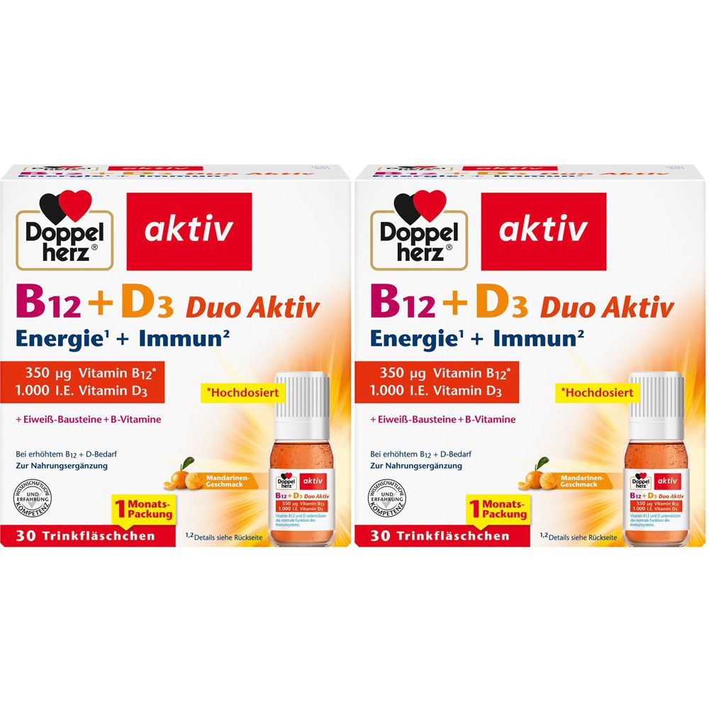 Doppelherz aktiv B12 + D3 Duo Aktiv Energie+Immun Doppelpack 2x30 St Trinkampullen