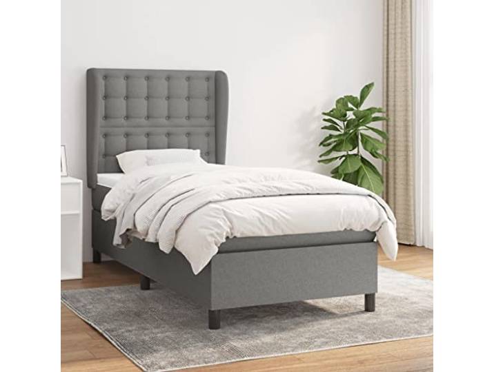 Taschenfederkern atmungsaktiv höhenverstellbares Kopfteil Boxspringbett Boxspringbett mit Matratze Dunkelgrau 100x200 cm Stoff Polsterbett mit Topper verstellbarem Kopfteil Taschenfederkern
