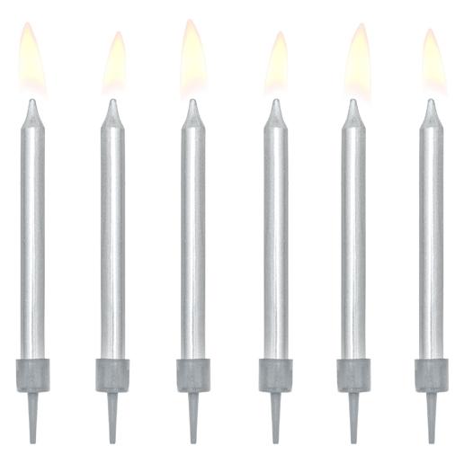 Partydeco Geburtstagskerzen Silber 6cm 6 Stück (6 Stk.) (PDSCP10018ME)