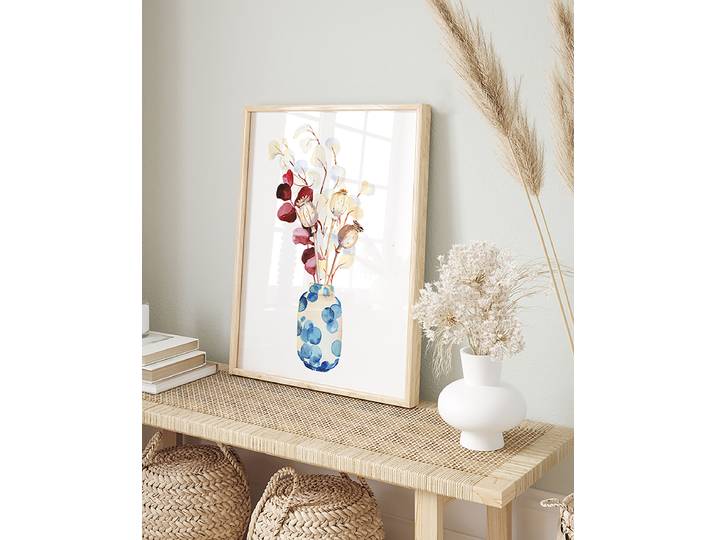 Impression artistique Vase bleu avec Revêtement : verre acrylique Structure : hêtre laqué Multicolore 32 x 42cm